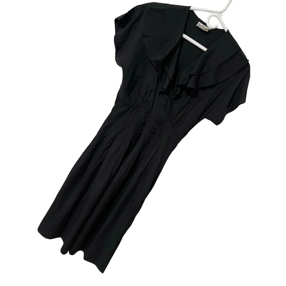 Vintage Nina Piccalino Black Ruffle Collar Midi Dress Size 6